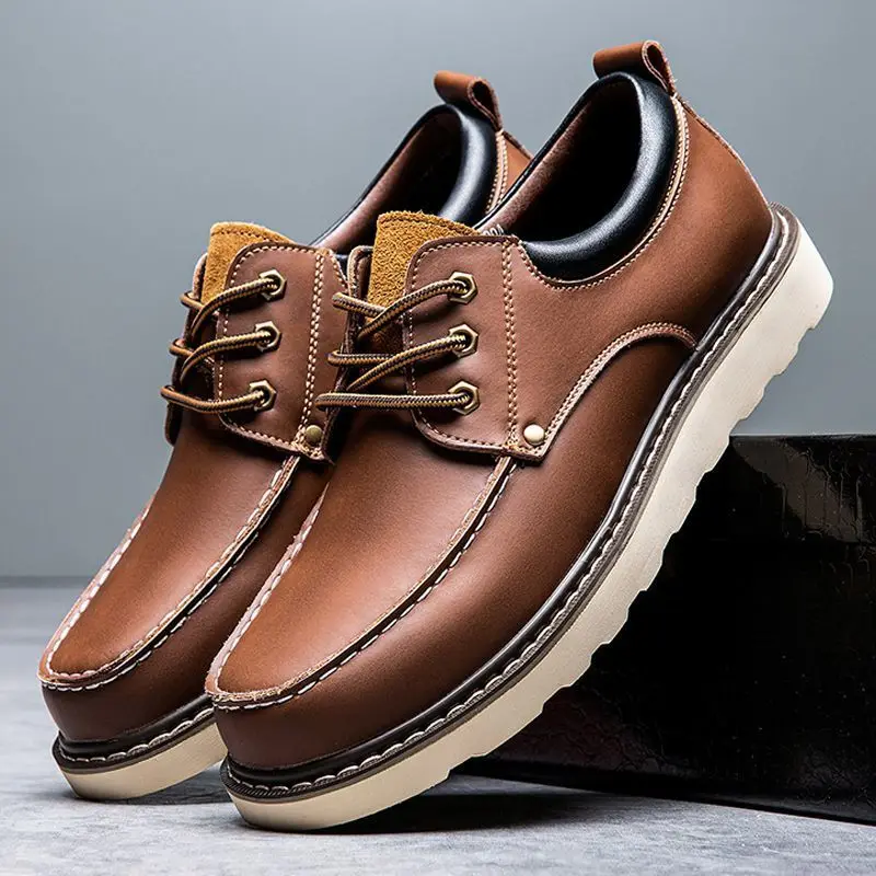 2023 Men Leather Shoes Business Casual Shoes Flat Sole All-Match Casual Shoes Shock-Absorbing Footwear Wear-Resistant B54