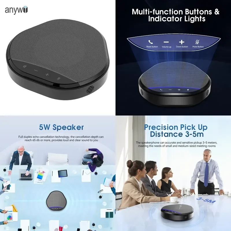 Portable Wireless Conference Speaker 360 Degree Omnidirectional Conference Table Microphone and Speakerphone Wireless System