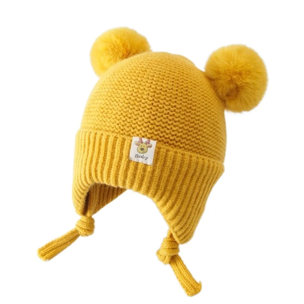 

New Warm Pullover Cap Windproof Pompom Ear Protection Hat Coldproof Plush Knitted Cap Autumn and Winter