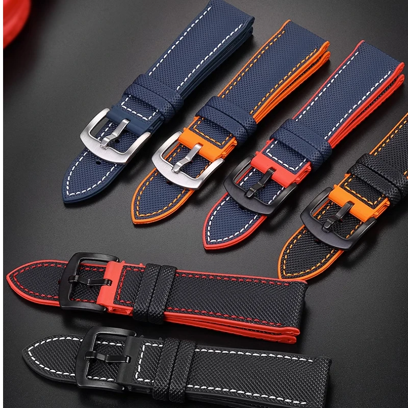 Canvas Nylon Rubber Strap 20mm 22mm 24 Waterproof Watchband for Breitling Omega IWC Citizen TUDOR Hamilton Watch Men accessories