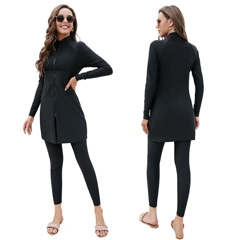 Women Black Muslim Swimwear Swimsuit Burkini Islamic Modest Three-Piece Set Moslem Muslem Maillot De Bain Full Cover Swimwears