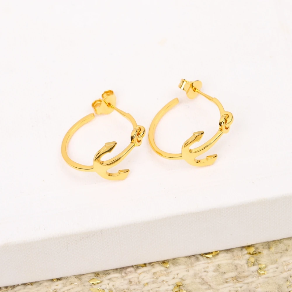 Navy Style Gold Anchor Shaped Earrings French Retro Resort Seaside Small And Delicate