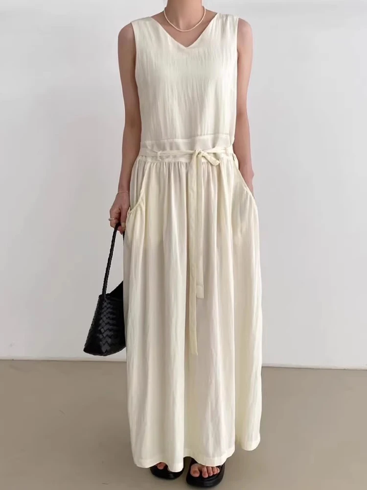 

Gagarich 2025 Advanced Blue Vest Dress Women Summer New Style Temperament V-neck Strap Waist Cinching Slimming Long Skirt