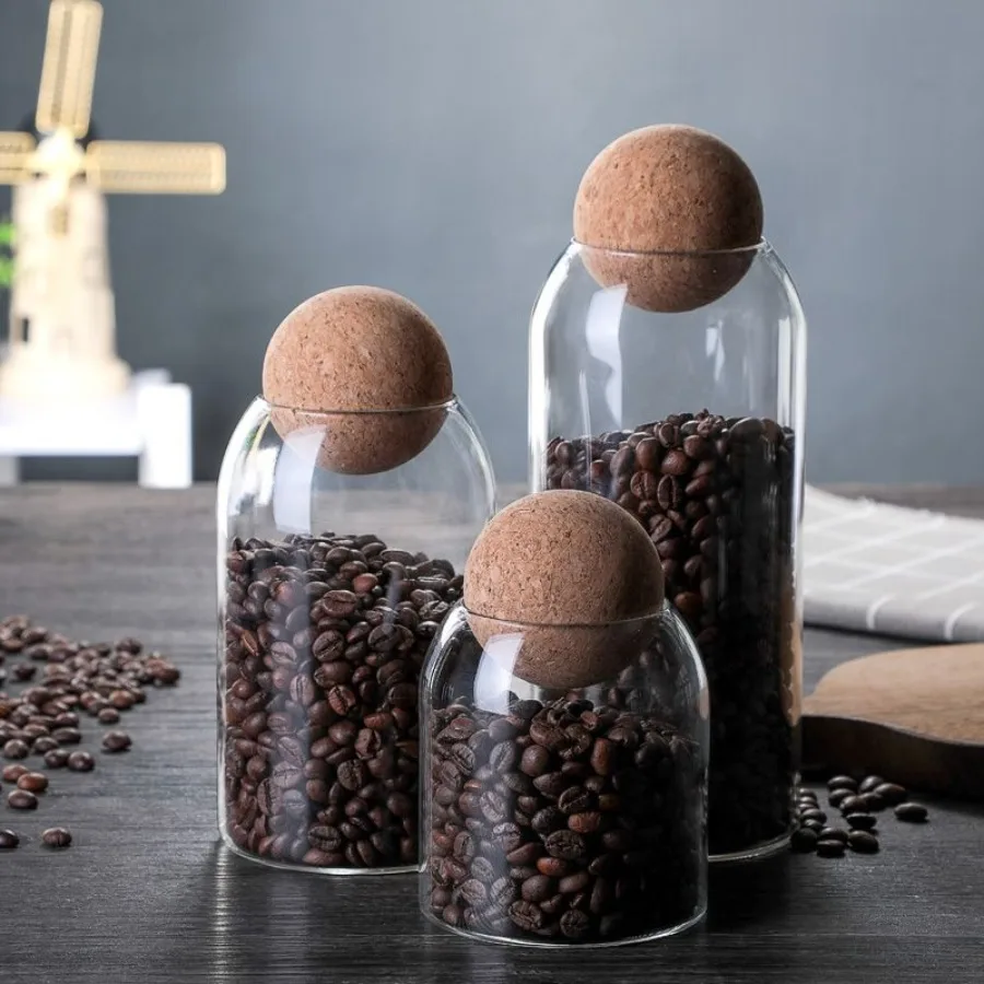 

1 SET Storage ball jar glass tea jar minimalist cork jar sealed candy jar storage jar coffee jar dry food storage jar coffee st