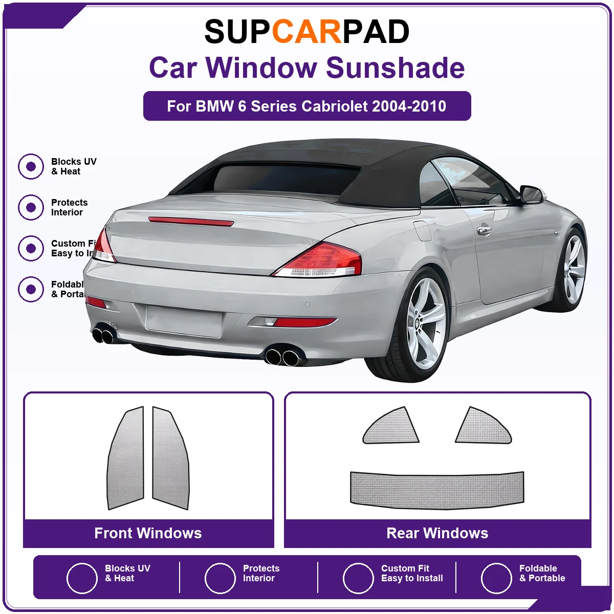For BMW 6 Series Cabriolet 2004-2010 Pre‑Cut Auto Window Sunshade Anti‑UV Car Sun Visor Protector