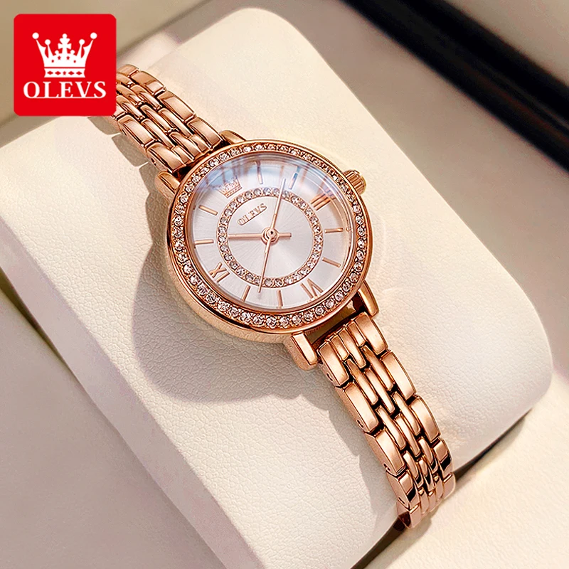 OLEVS 5508 Diamond Watch for Women Rose Gold Stainless Steel Waterproof Elegant Ladies Wrist Watch Original Quartz Women\'s Watch