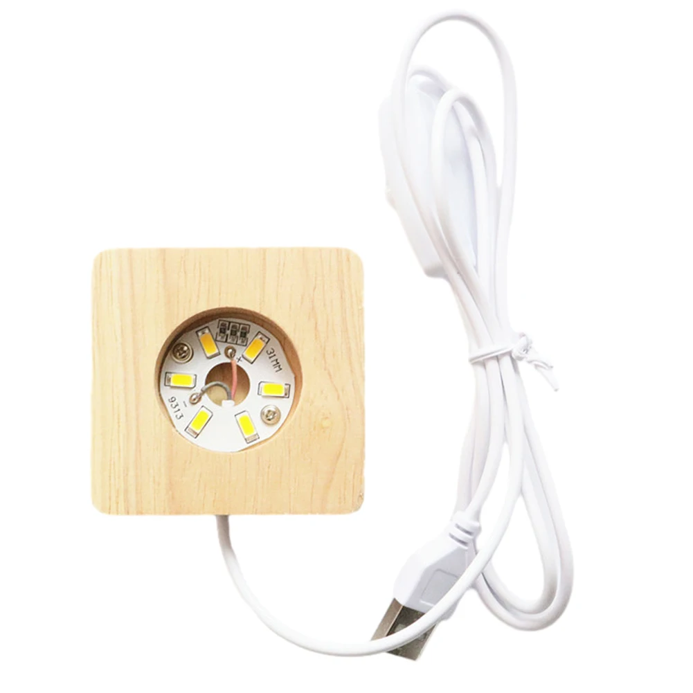 

8cm LED Light Display Base Wooden LED Night Light Base with 6 LEDs Warm Light for Bedroom Office Desktop