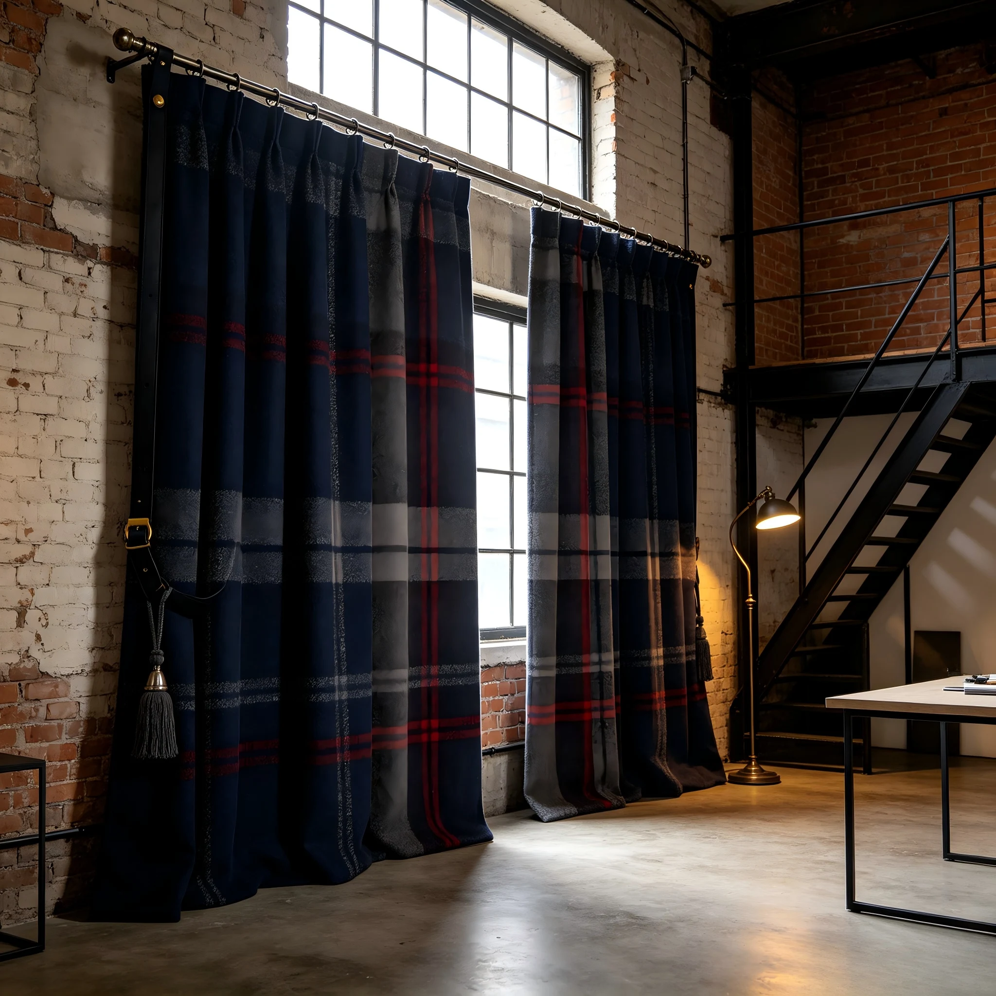 200358   Navy Blue Grid Woolen Curtains
