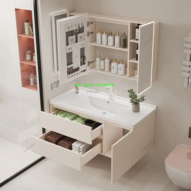 Ceramic Integrated Basin Toilet Drawer Bathroom Cabinet Wash Basin Honeycomb Aluminum