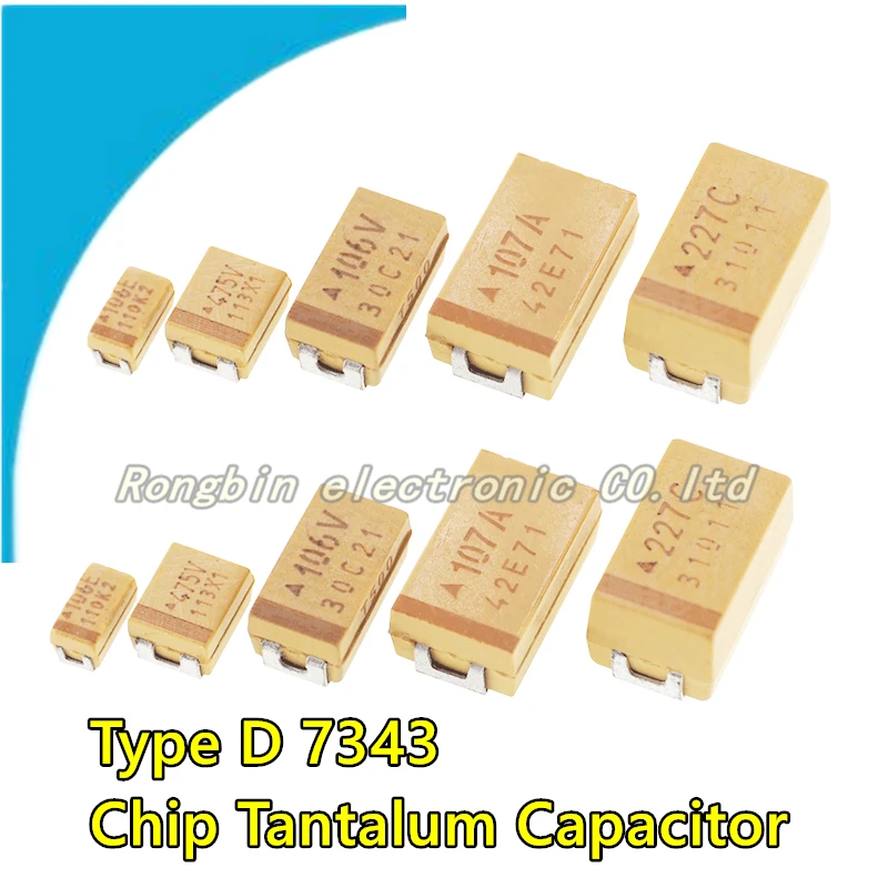 

20PCS Type D 7343 Chip Tantalum Capacitor SMD 1/2.2/3.3/4.7/10/22/33/47/100UF 10V 16V 25V 35V 50V 106 104 7343D CASE-D-7343