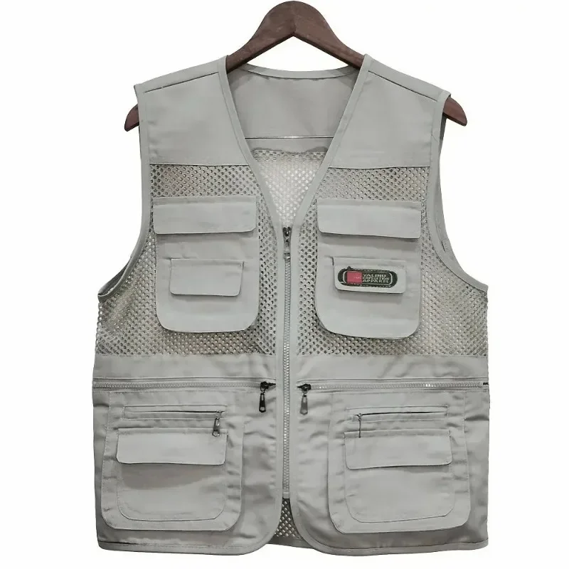 Summer Thin Men\'s Vest Coat Solid Color Mesh Breathable Multi-pocket Waistcoat Travel Camping Fishing Photography Work Vest Top