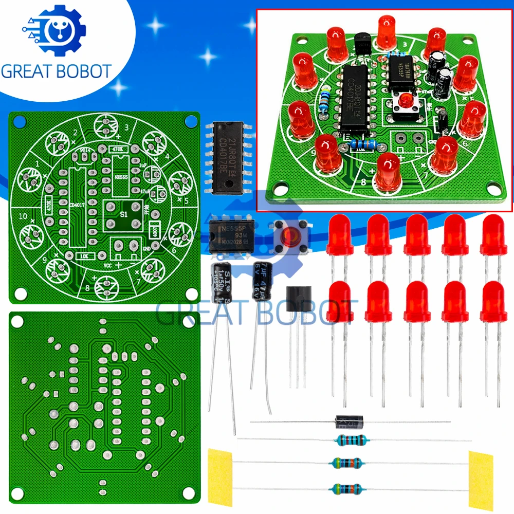 3V 5V Pulse Generator DIY Assembly Module, Lucky Rotating LED Turntable Kit with NE555 CD4017 Chip