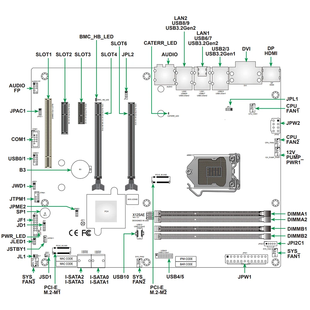 X12SAE untuk Supermicro Workstation ATX Motherboard LGA-1200 Intel W480 Chipset DDR4 Dukungan 10th Generasi I9/I7/I5/I3 PCI-E3.0