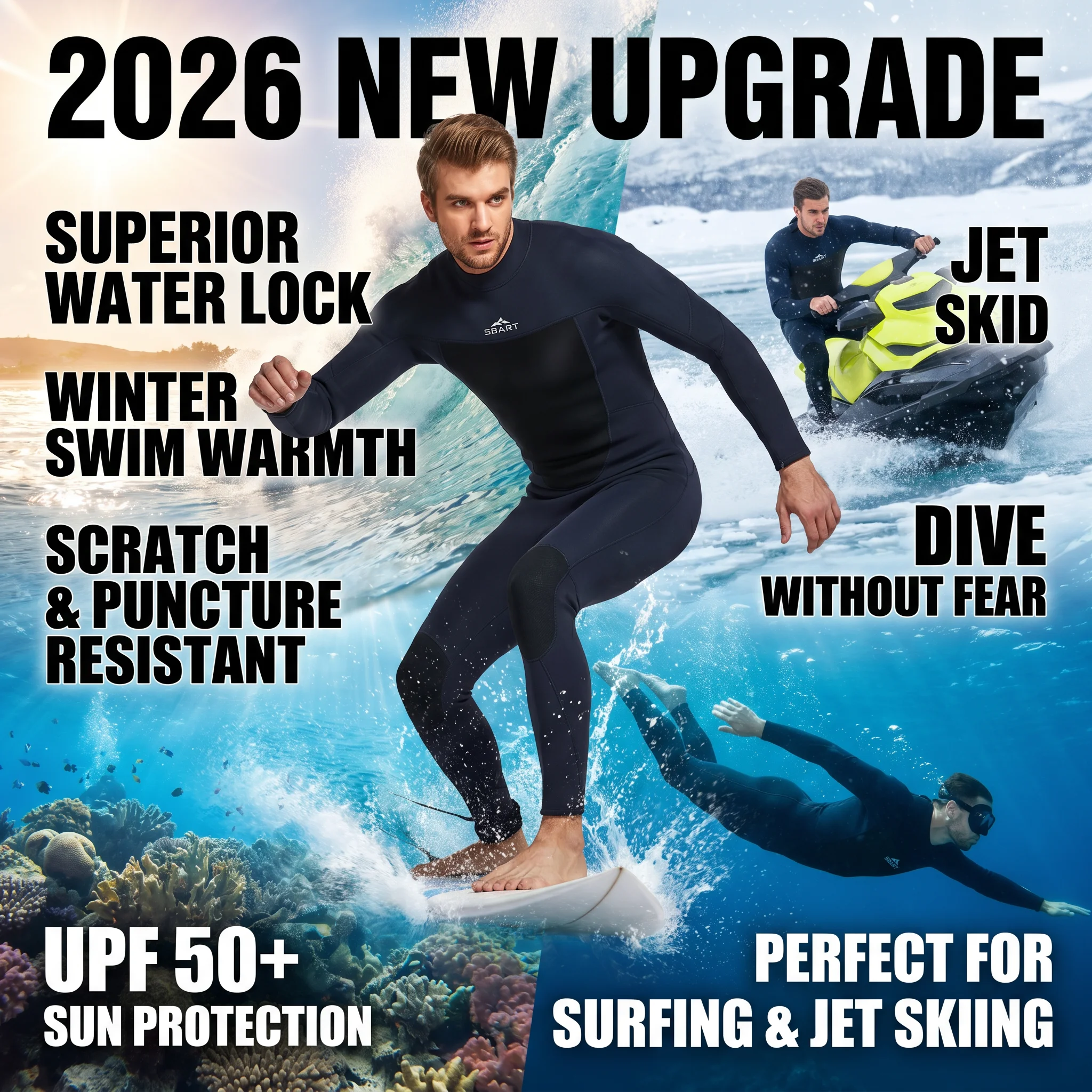 2026 New Upgrade Mens Wetsuit 3MM Neoprene Full Body Long Sleeve Dive Skin For Spearfishing,Snorkeling, Surfing,Canoeing,Scuba D