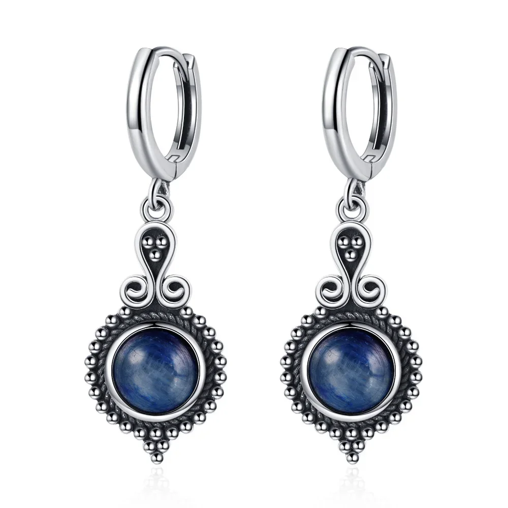 New Elegant Natural Kyanite Silver Drop Earrings for Women Vintage Jewelry Wedding Engagement Hoop Earrings Gifts