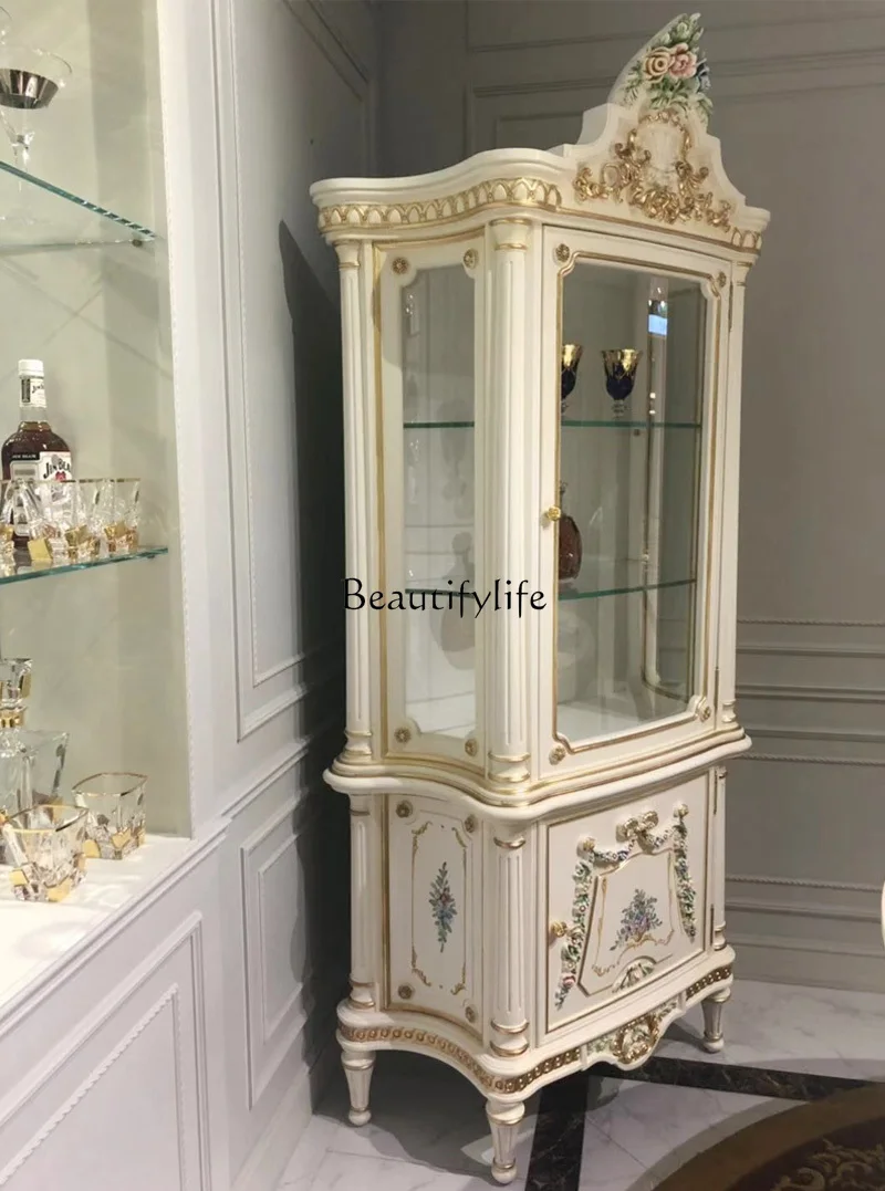 X59European-style living room decorative cabinet luxury solid wood sticker gold foil engraved dining room wine cabinet
