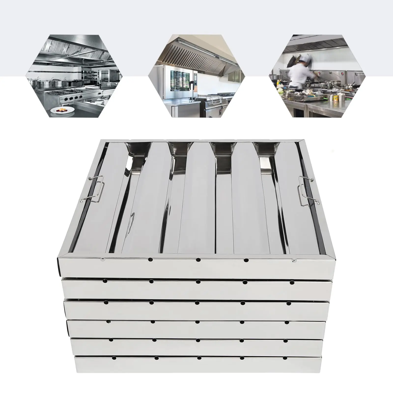 6パックフードフィルター、ステンレス鋼4溝業務用レンジフードフィルター、グリース定格キッチン排気用レンジフードフィルター