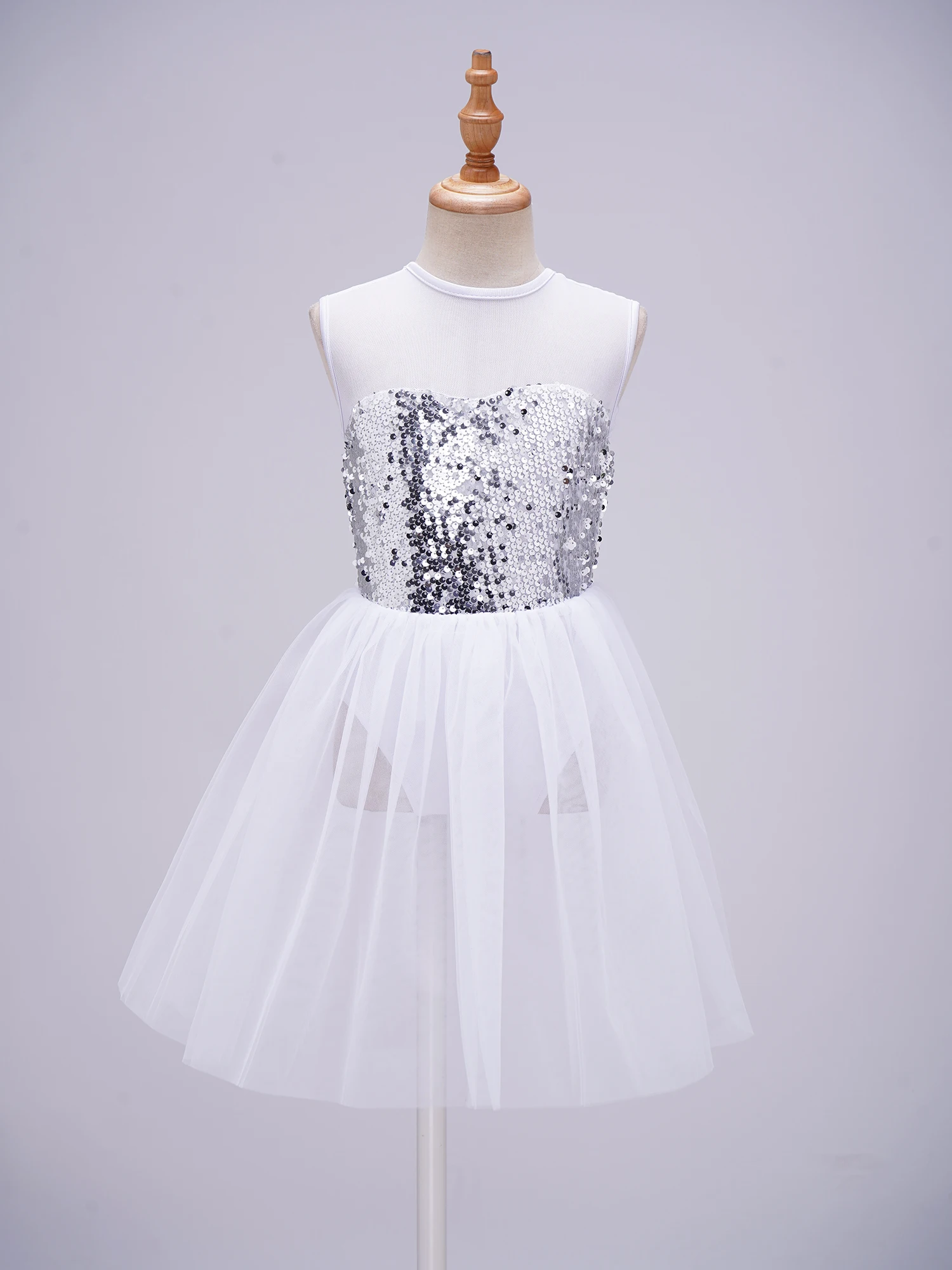 Kids Girls Ballet Lyrical Dance Dress Figure Skating Gymnastics Leotards Shiny Sequins Mesh Tutu Stage Performance Dancewear