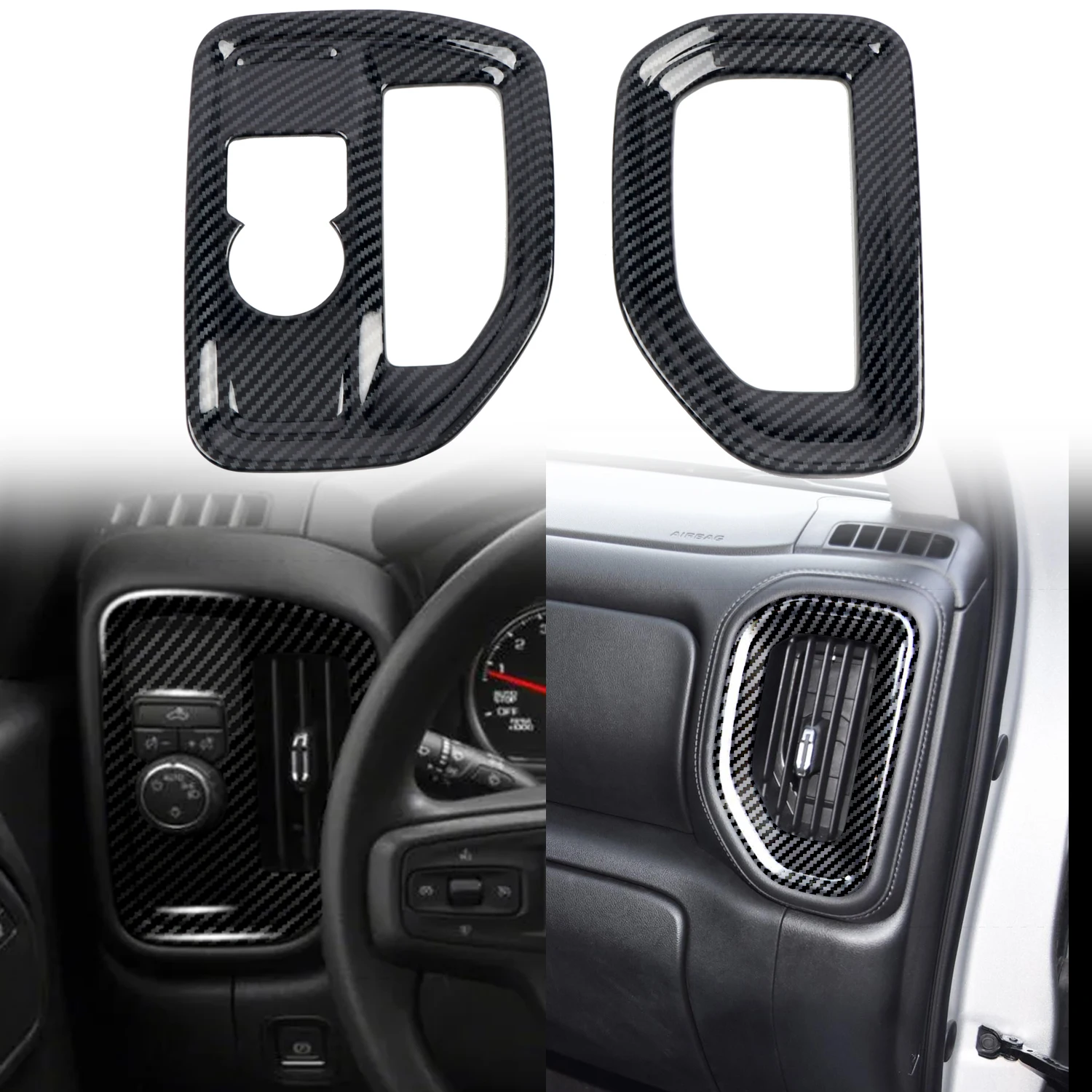 

Автомобильные аксессуары для Chevrolet Silverado 1500 2019-2021, АБС-пластик, углерод, левая и правая Крышка вентиляционного отверстия переменного тока, отделка, 2 шт.