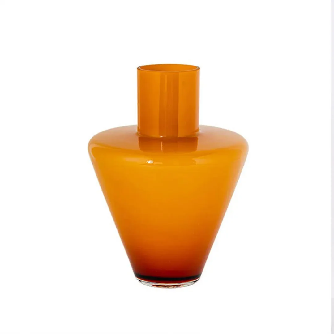Nordic minimalist style caramel color inverted triangle design glass vase medieval flower arrangement ornament housewarming gift