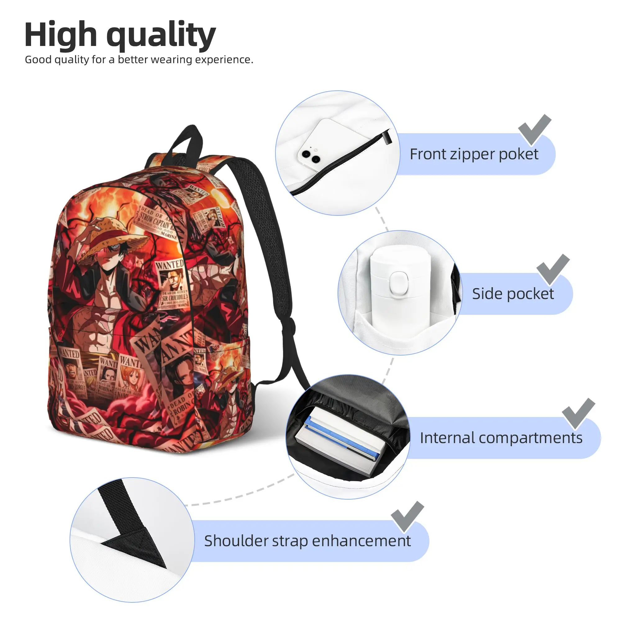 Fashion One Piece Monkey D Luffy Backpack  Mochilas Dual-Use High School Retro Washable Rucksack - view 4