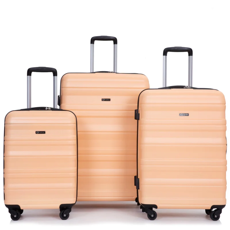 

Expandable 3 Piece Sets PC Lightweight & Durable Suitcase With Two Hooks Spinner Wheels Lock (21/25/29) Peach