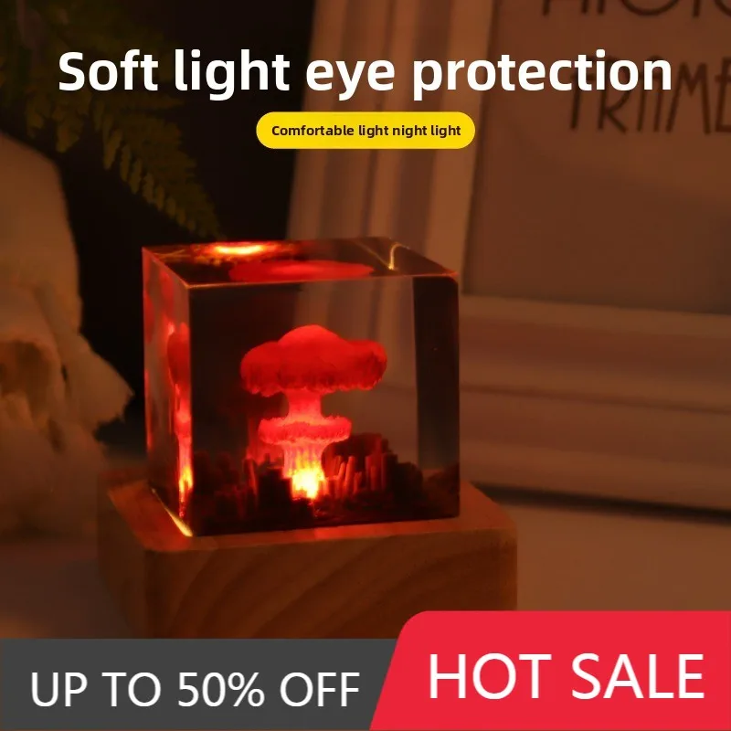 Resin Ornament Small Night Light Oppenheimer Atomic Explosion Mushroom Cloud Creative Crystal Epoxy Resin Crafts