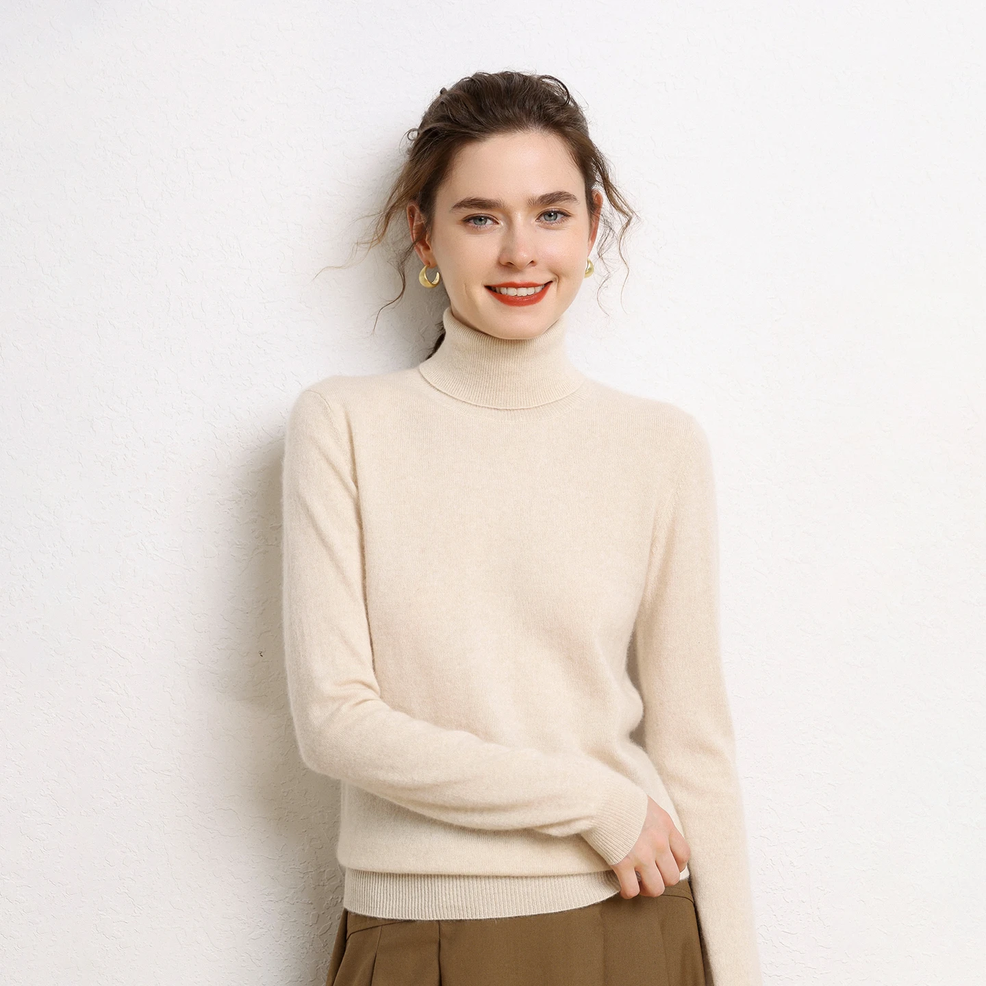 اختيار المرأة الخريف الشتاء سترة الكشمير المعنقة الأساسية أسفل البلوز عالية الرقبة عادية بسيطة 100% الكشمير تريكو الملابس القمم #4