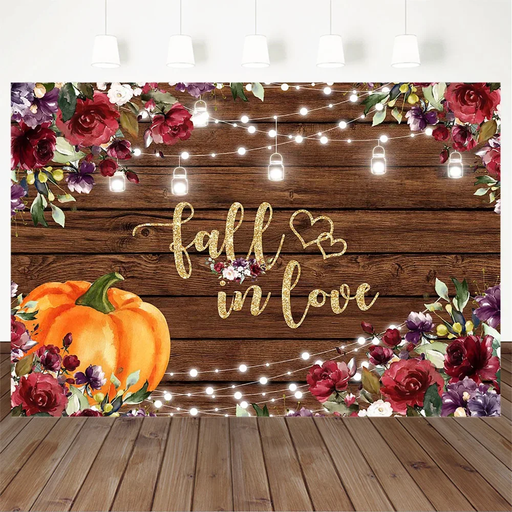 Wedding Photography Background Autumn Pumpkin Flower Light Fall in Love Backdrop Bride Shower Girl Adult Studio Photobooth Prop