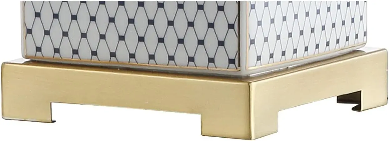 Modern Ceramic Ginger Jar LED Table Lamp with Fishnet Glaze, White/Navy for Bedroom Living Room Office