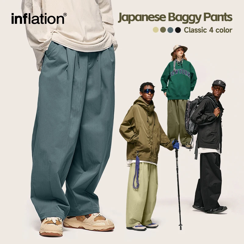 

INFLATION Mens Japanese Trousers 2023 Autumn Fashion Loose Fit Pants Unisex Harajuku Lantern Trousers Dropshipping