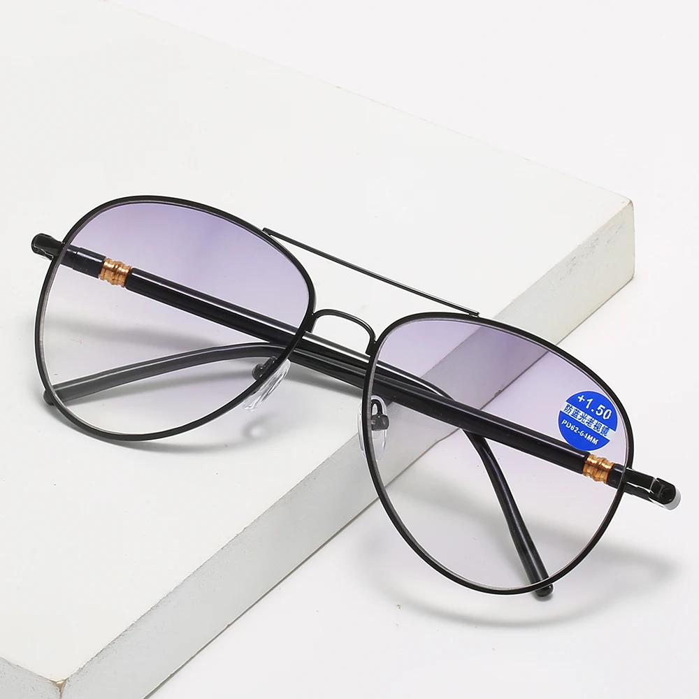 

Sunglasses Progressive Reading Glasses Men Women Multi-Focus Anti Blue Ray Computer See Near Far Gray Lenses Metal Frame Readers