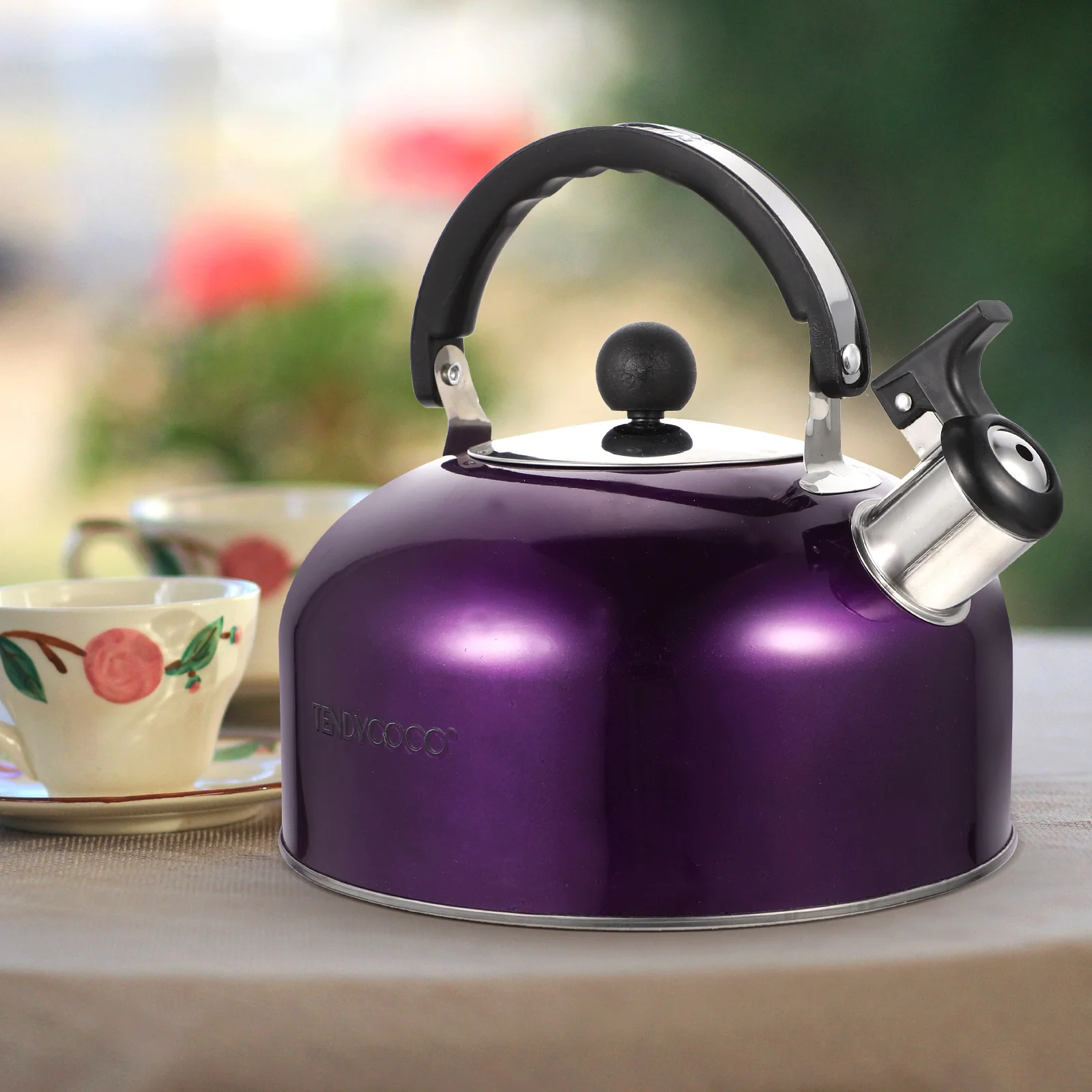 Water Kettle Stainless Steel Whistling Spherical Pot Coffee for Kitchen with Handle Purple Household Sounding