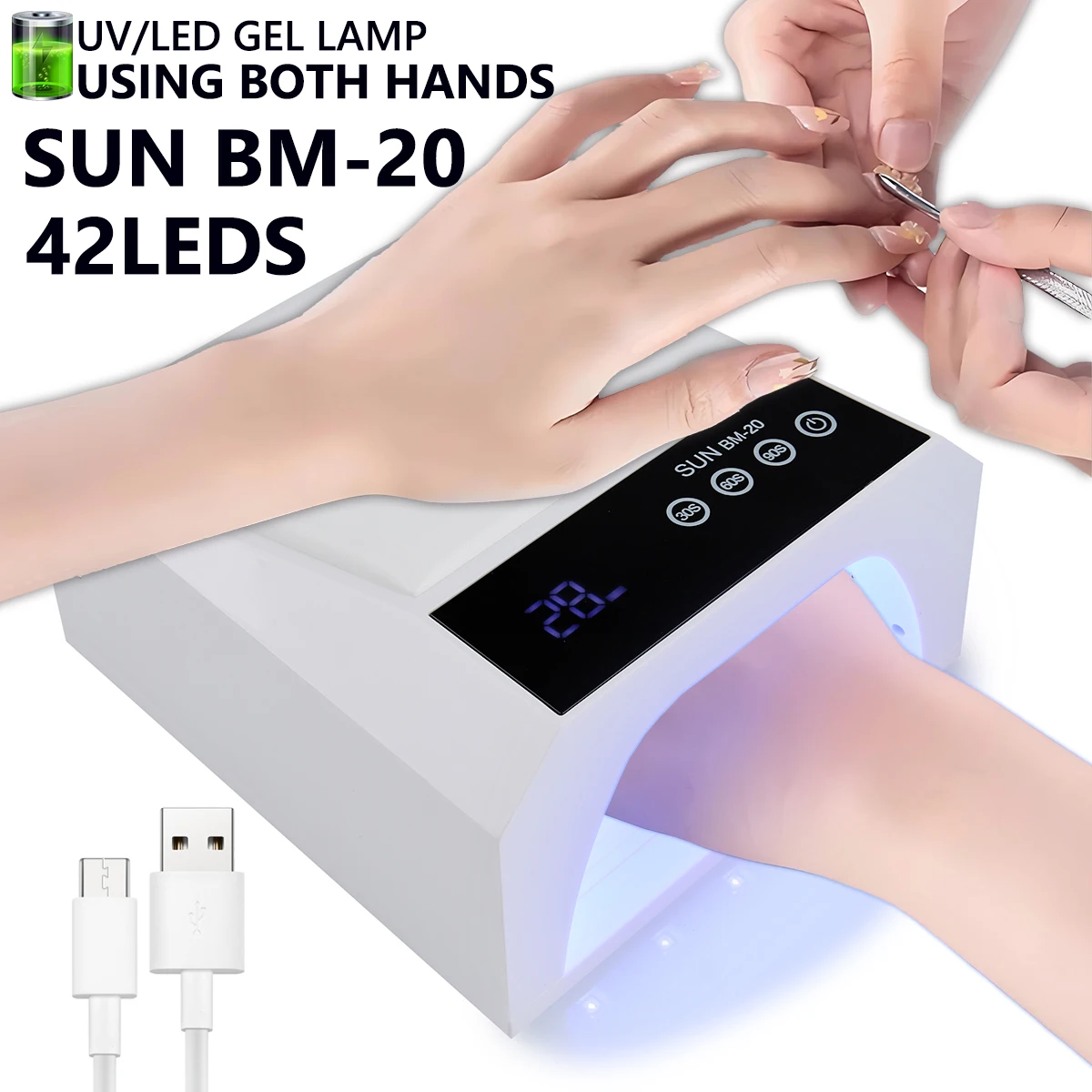 

UV LED Nail Lamp Professional 42 LEDs Nail Dryer with 3 Timer Settings Rechargeable Manicure Lamp for Curing All Nails Gel