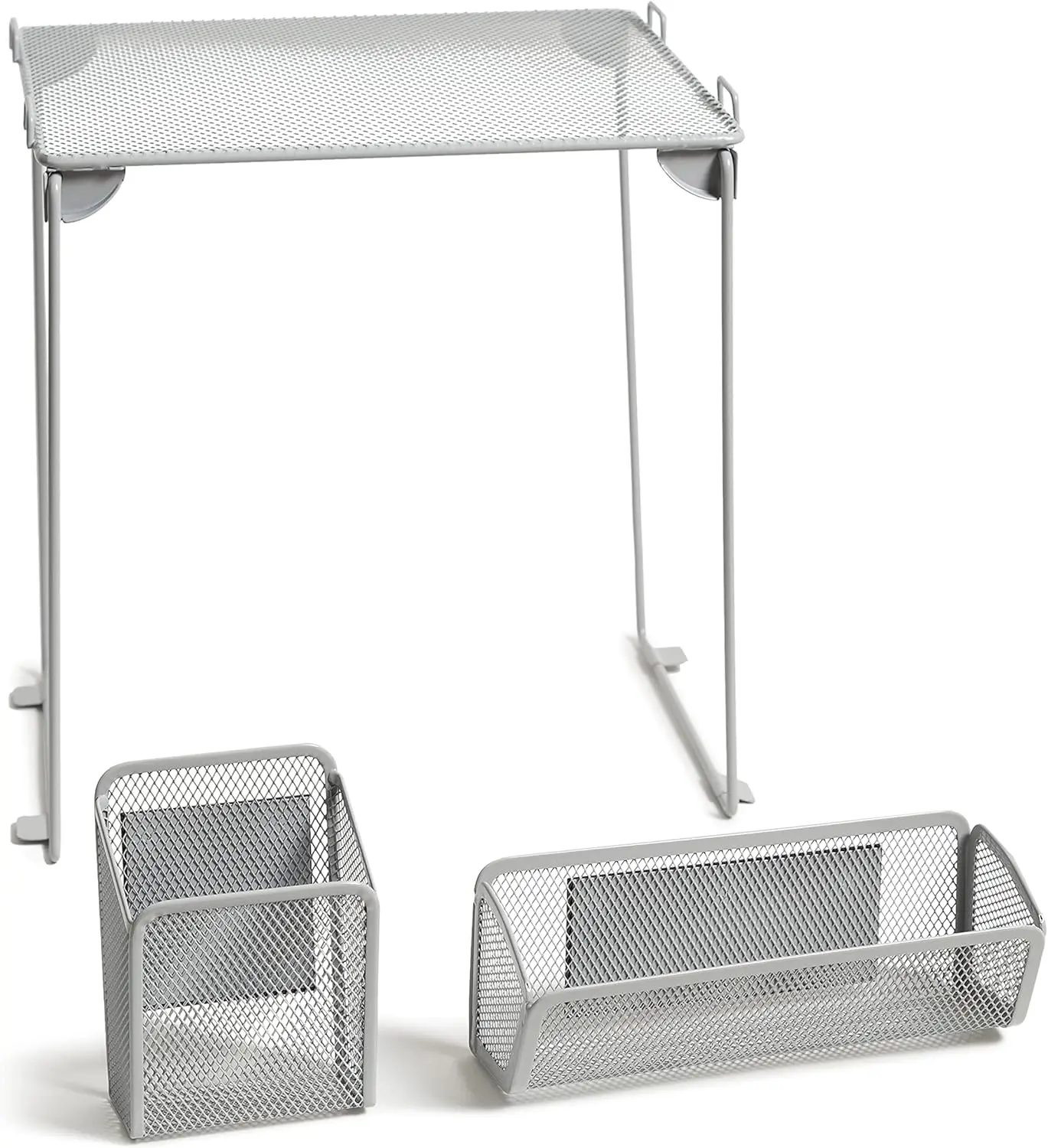 

Mesh Locker Organizer Set with Magnetic Cup, Folding Shelf & Bin in Grey - 3-Piece Kit