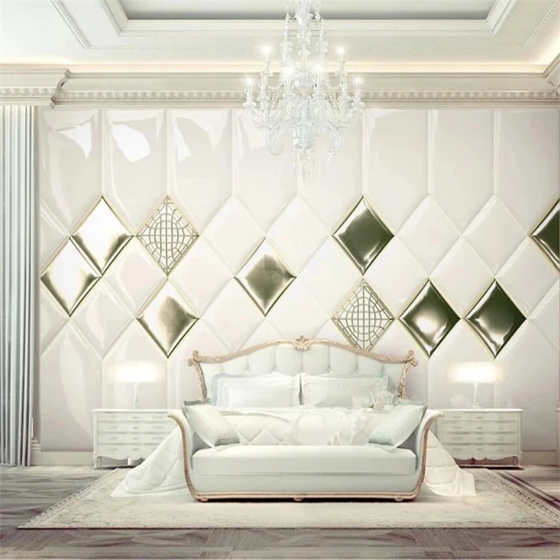 Customized wallpaper 3D luxury gold rhombic Jane European soft bag Living room TV background mural geometry bedroom restaurant