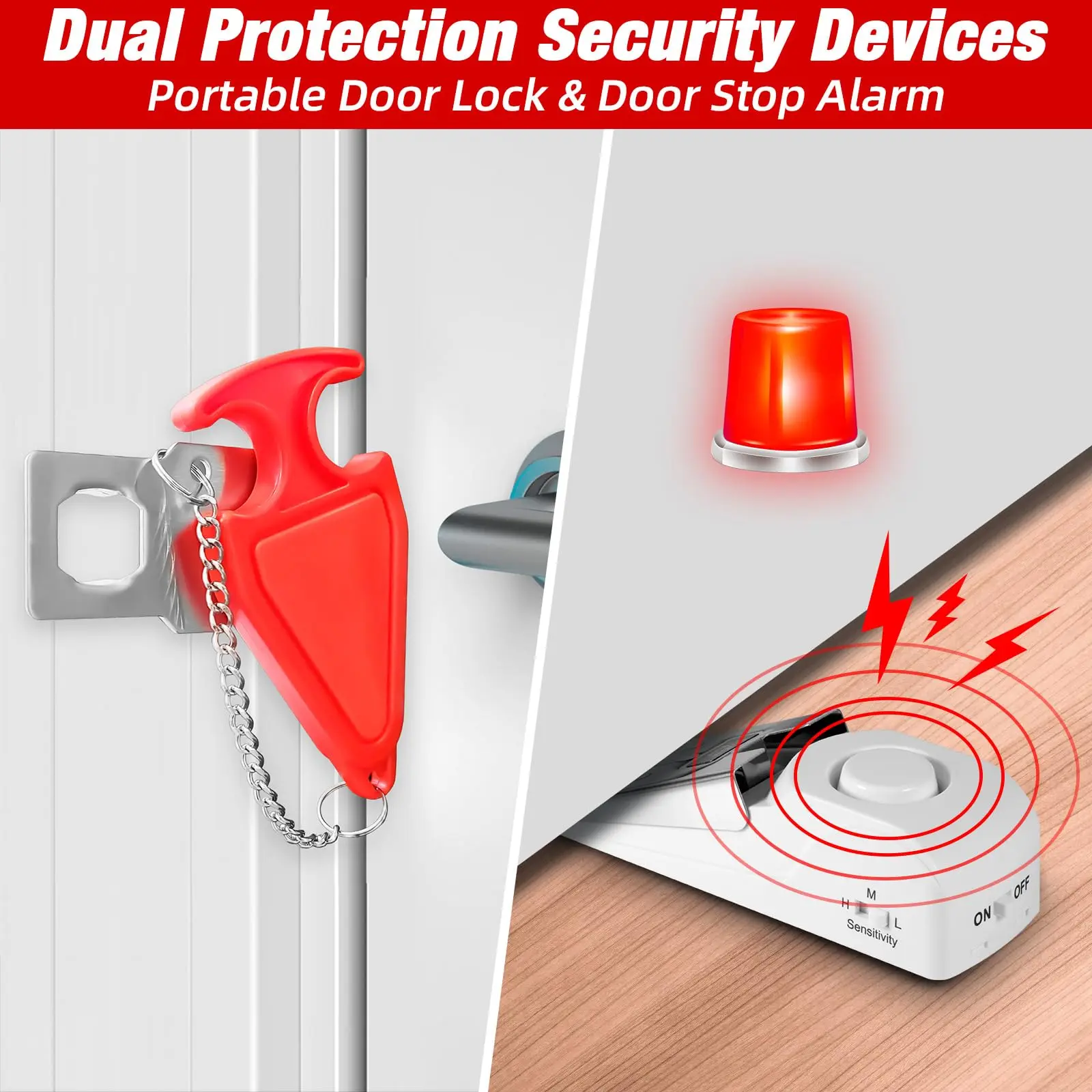 Portable Door Stop Alarm Traveling Hotel Door Lock No Installation Required Provides Double Security for Home Hotel Traveling  ﻿