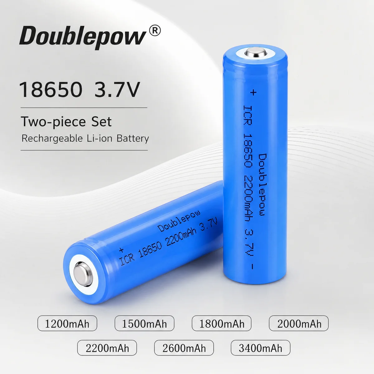 Rechargeable 18650 Li-po Lithium Battery 3.7V Pointed Top Cell 2pcs Set High Capacity 1200/1500/1800/2000/2200/2600/3400mAh