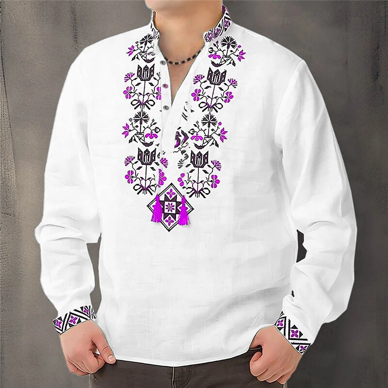 Cardigan Button men's Shirt Casual Simple Comfortable Soft Material New Floral HD Pattern Personality Cardigan Shirt Long Sleeve