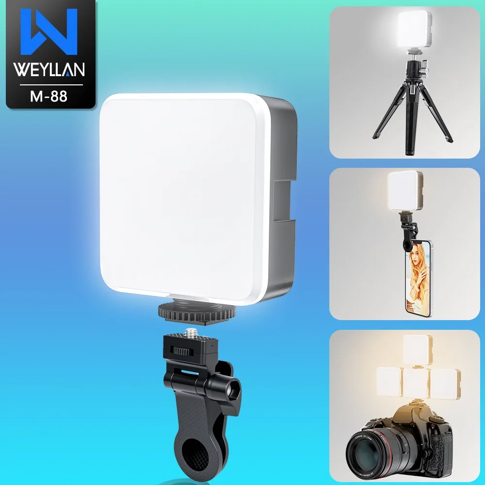 

WEYLLAN M-88 2000mAh LED Video Light w 3 Cold Shoe Mini Camera Light Fill Lamp Photography Lighting for Vlog Live Streaming DSLR
