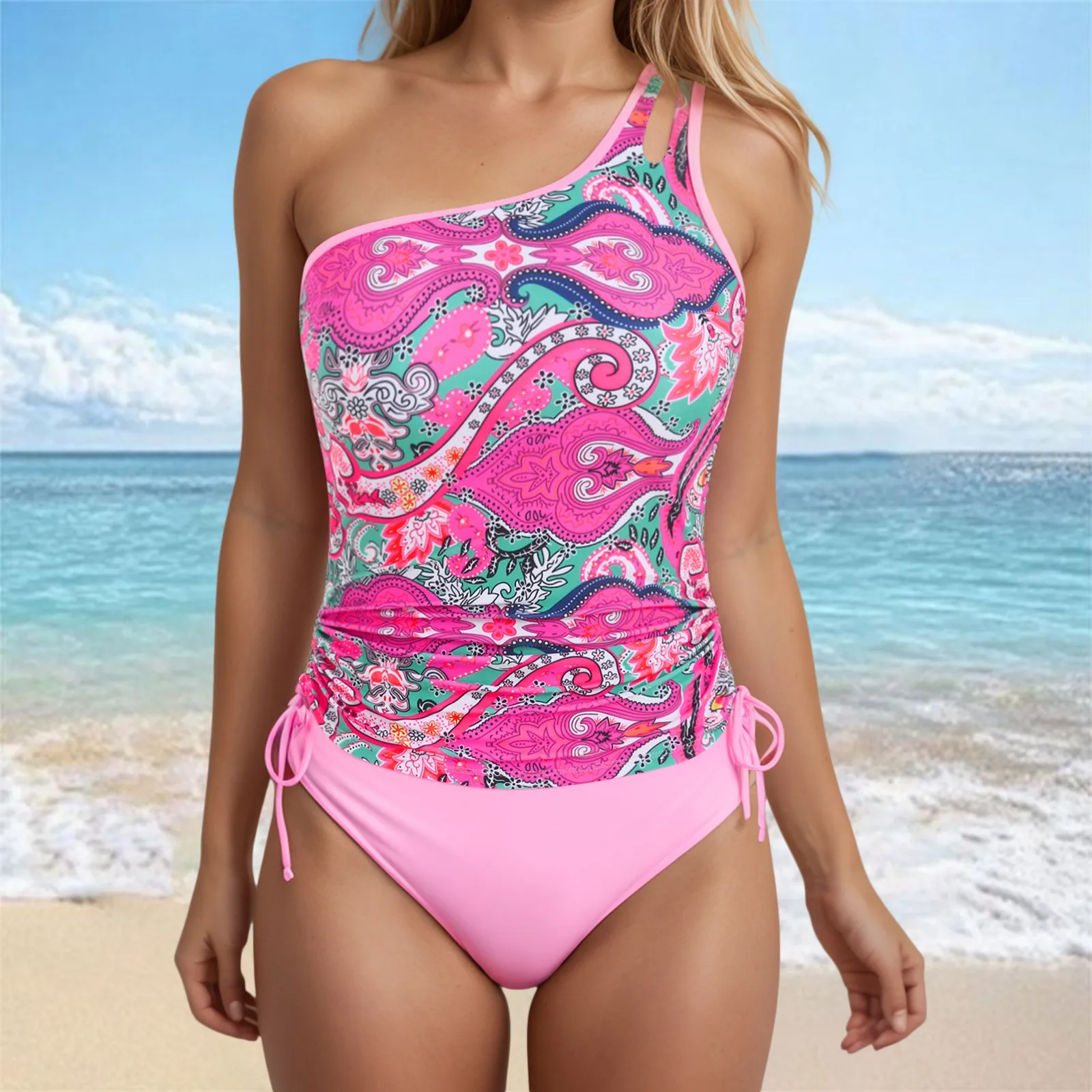 

Stylish Women'S Two Piece Tankini Swimsuits One Shoulder Keyhole Bathing Suits Swim Top With Bottom Each Outfits Swimwear