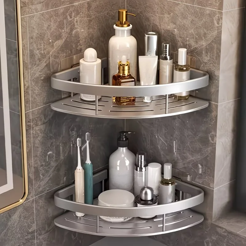 

2Pcs/No-Drill Bathroom Storage Rack Wall-Mounted Triangle Shelf Bathroom Organizer Easy to Install