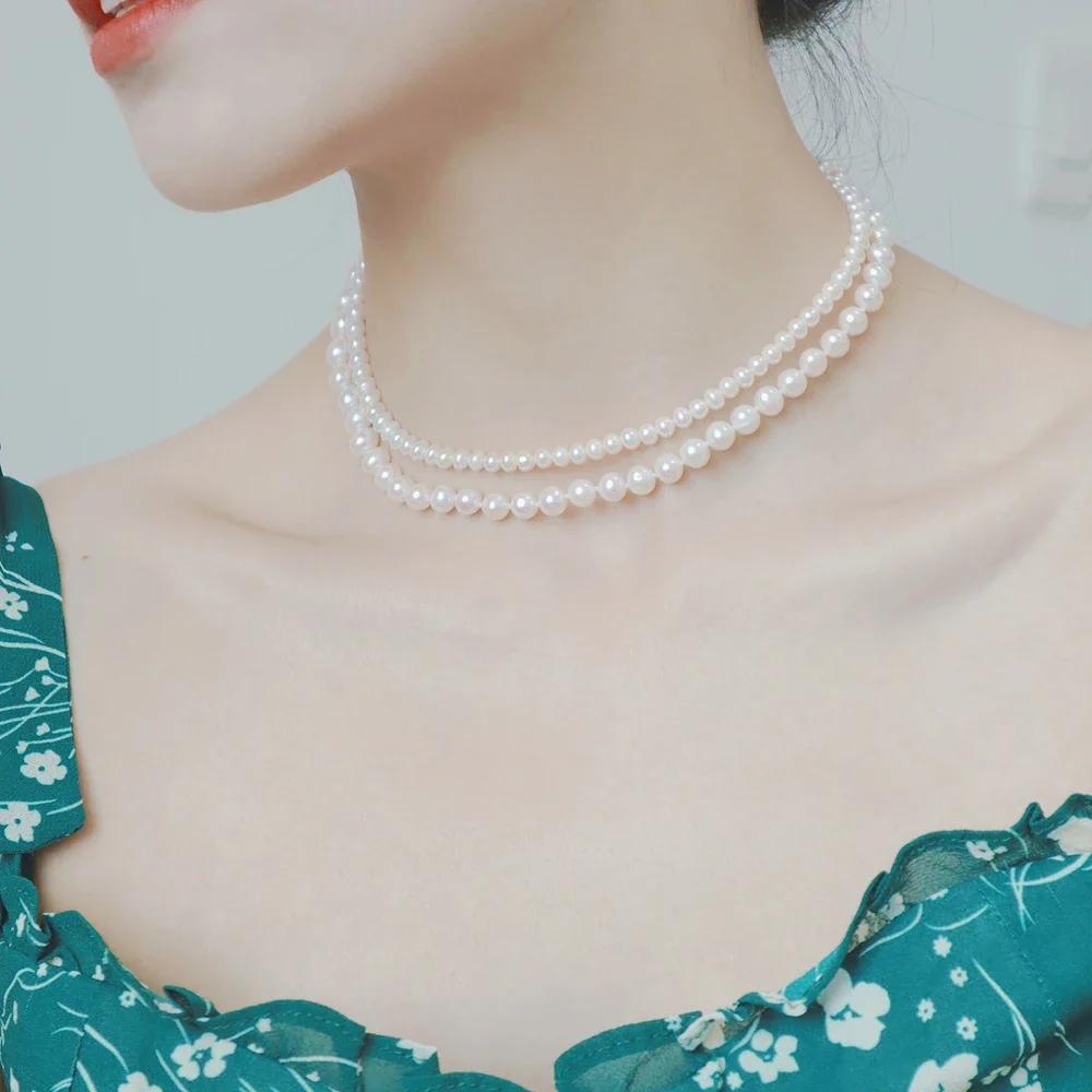 

2-Row Necklace AAA5-6+9-10mm Natural South Sea White Pearl Necklace, 16-18in/18-20 inch, 925S