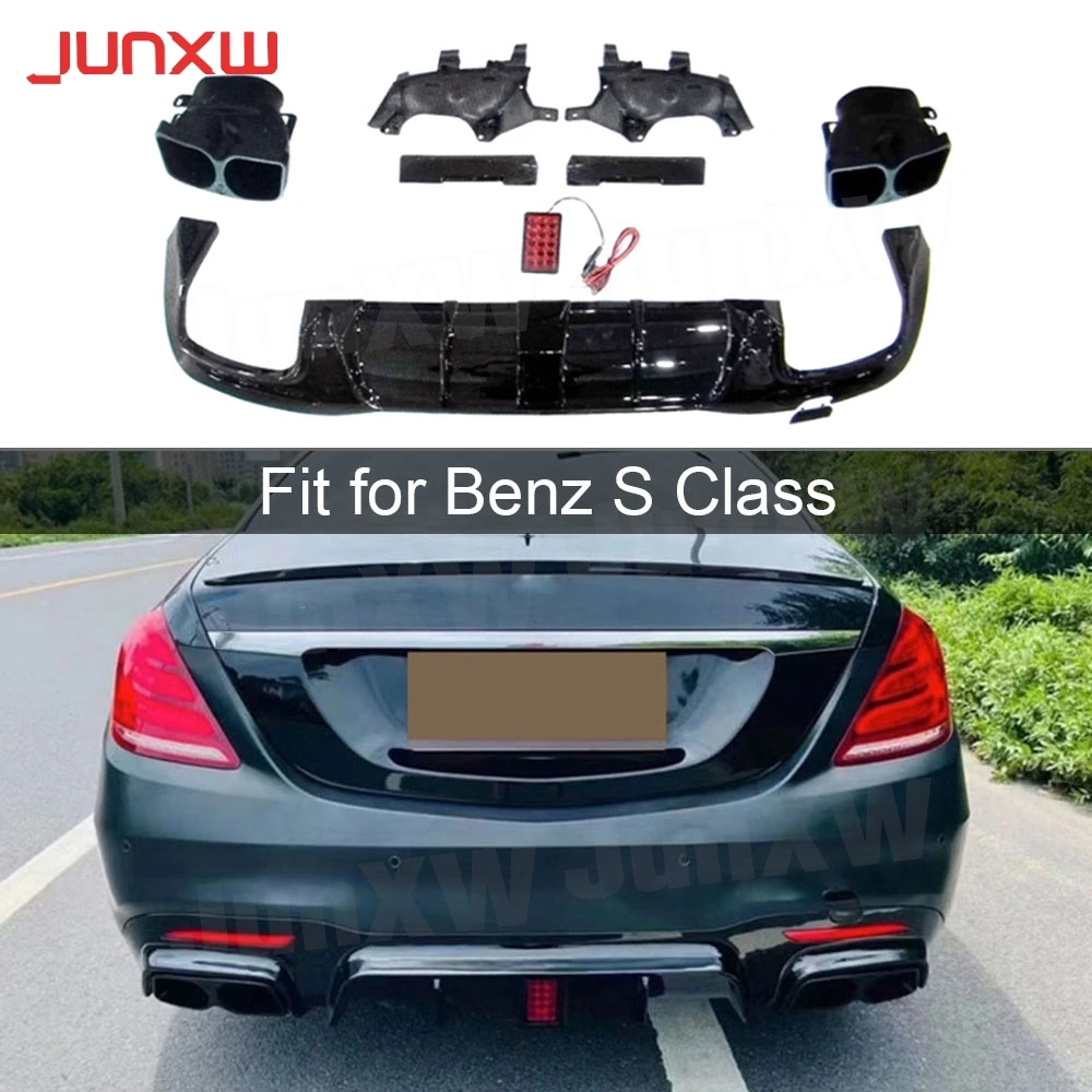 Rear Bumper Diffuser Spoiler with Exhaust Muffer Tips for Benz S Class W222 S450 500 560 S63 S65 AMG 2018-2021 ABS