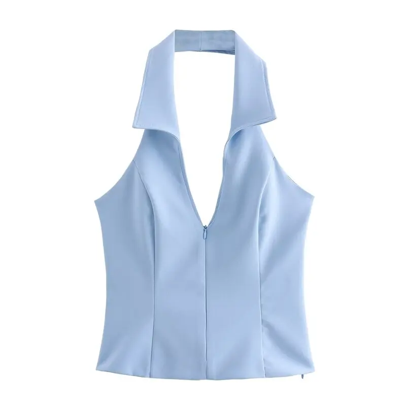 Spring 2024 Women's High Waist Shirt Neck Hanging Style Top Skirt Pants Set Fashionable Workwear for Young Professional Women