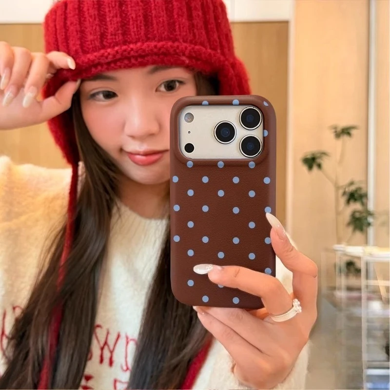 

Cute Polka Dots Phone Case For Vivo Y50 2025 Y50m Y50t Y58 Y56 Y55 Y39 Y38 Y37 Pro Y36 5G Ins Style PU Leather Soft Cover