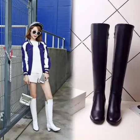 High Women Boots Thick Heels Knee High Boots Autumn Winter Warm Ladies Long Shoes Black Elegant Designer