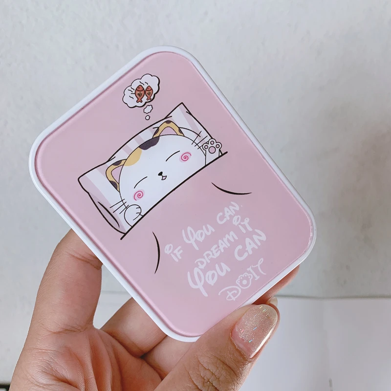 Pink Cute Cartoons Cat Contact Lens Case with Mirror Cartoon Beauty Lens Case Contact Lens Storage Box Gift
