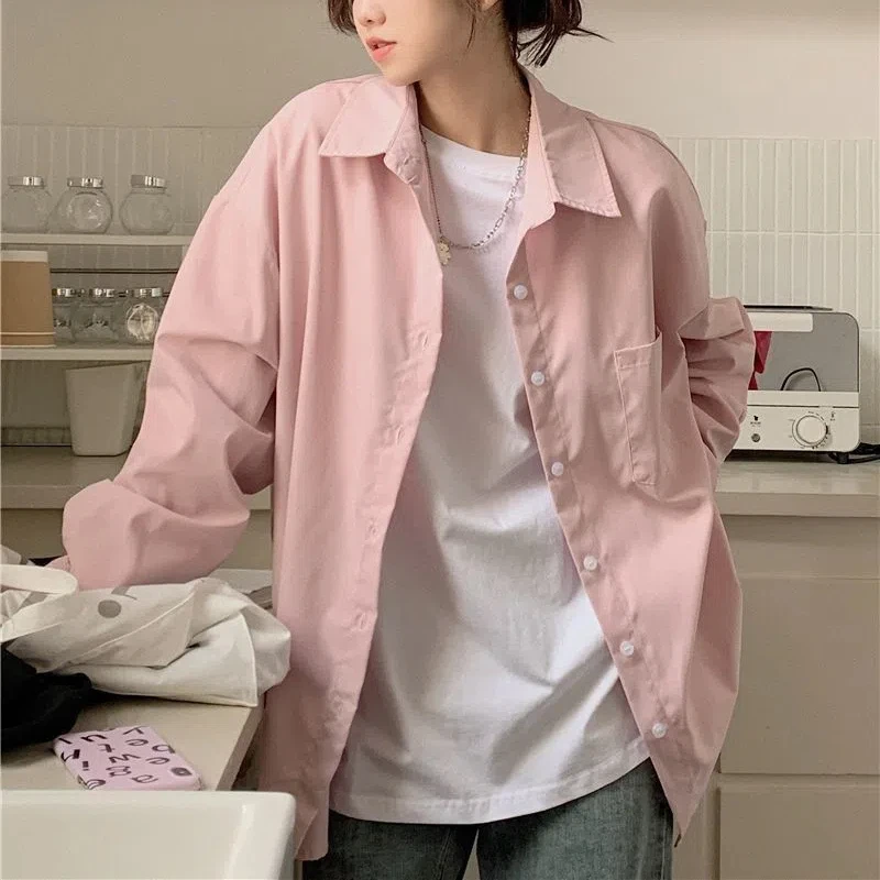 

Blue Shirt Tops Women's Spring New Loose Long Sleeve Casual Simplicity All-match Thin Korean Blouse High Street Fashion Clothing