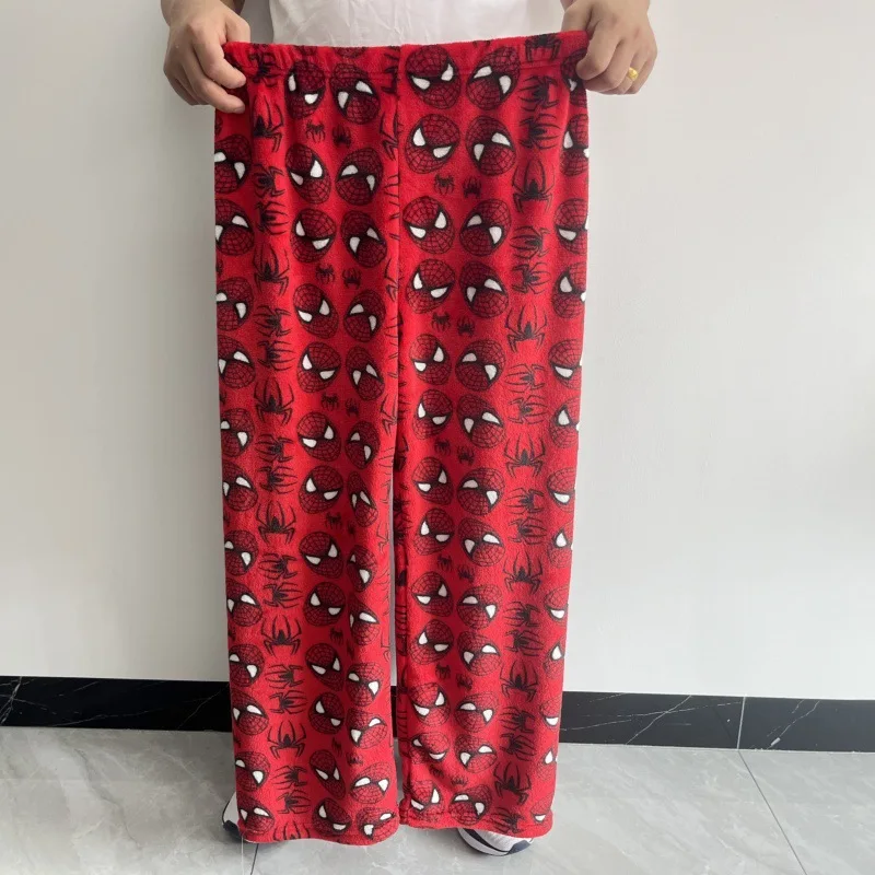 Cartoon Spider-Man Kt Flanel Dwarsliggers Pyjamabroek Katoen Fluweel Losse Pyjama Lange Broek Dames Heren Slapen Vrijetijdskleding